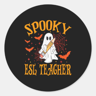 Sticker Rond Prof fantôme drôle d'Halloween d'école Esl effraya