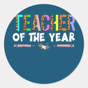 Sticker Rond Professeur De L'Année Fête Enseignant Cadeau
