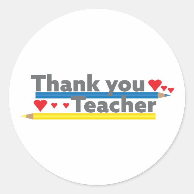 Sticker Rond Professeur de Merci - Crayons et Coeurs (Devant)