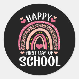 Sticker Rond Professeur de premier jour d'école heureux arc-en-