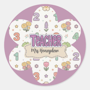 Sticker Rond Professeur École Chiffres Motif Violet