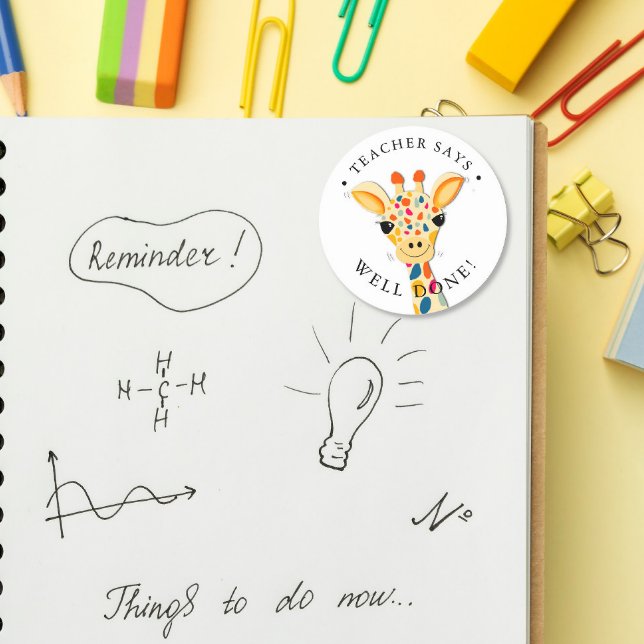 Sticker Rond Professeur Giraffe Étudiant bien fait (Créateur téléchargé)