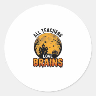 Sticker Rond Professeur Halloween Amour Cerveaux Design Vintage