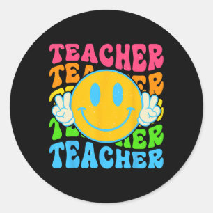 Sticker Rond Professeur rétro, joyeux visage sourire - école pr