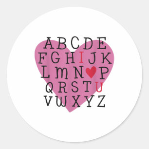 Sticker Rond Professeur Valentine I Love U Alphabet I Love You