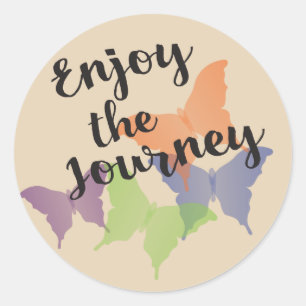 Sticker Rond Profitez de la citation Voyage avec papillons