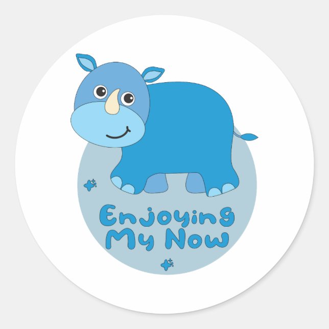 Sticker Rond Profitez de mon maintenant Kawaii mignon rhino ble (Devant)