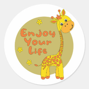 Sticker Rond Profitez de votre vie Kawaii jolie petite girafe j