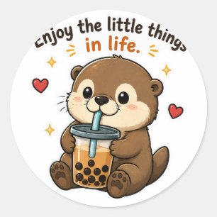 STICKER ROND PROFITEZ DES PETITES CHOSES DE LA VIE LOUTRE BOBA