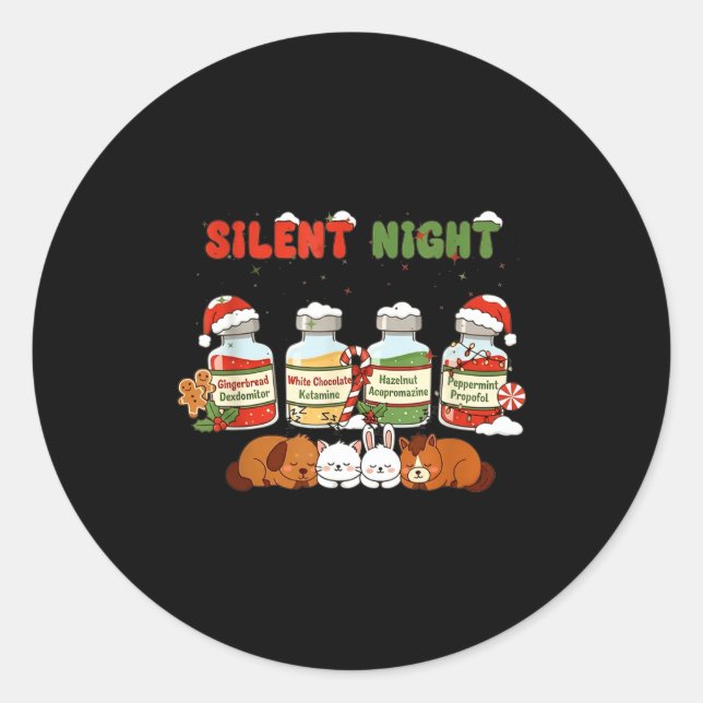 Sticker Rond Profol Silent Night Funny Vet Tech Christmas  (Devant)