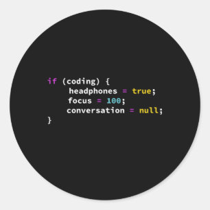 Sticker Rond Programmation Plaisanterie Si Coder Casque Program