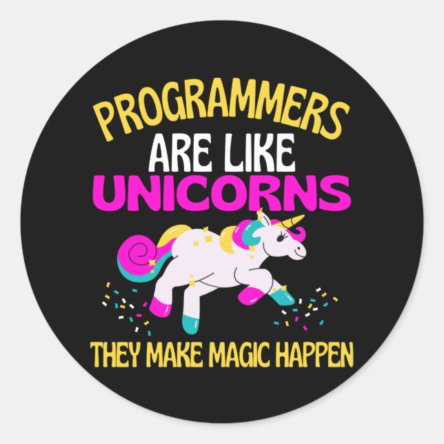 Sticker Rond Programmeur Unicorn, Programmeur Unicorn Magique (Devant)