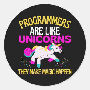 Sticker Rond Programmeur Unicorn, Programmeur Unicorn Magique