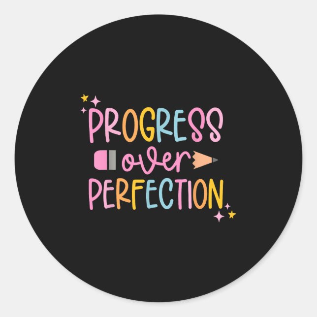 Sticker Rond Progress Over Perfection Motivational Back To Scho (Devant)