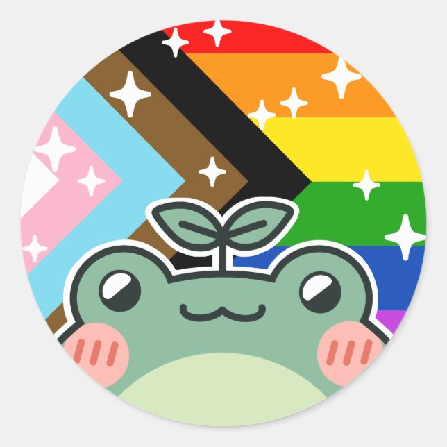 Sticker Rond Progression POC LGBT Pride Drapeau Grenouille (Devant)