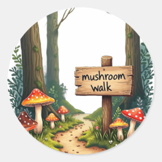 Sticker Rond Promenade aux champignons