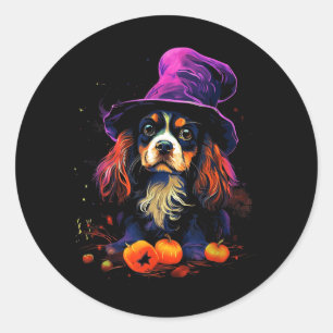 Sticker Rond Promenade de chien Cavalier King Charles Spaniel H