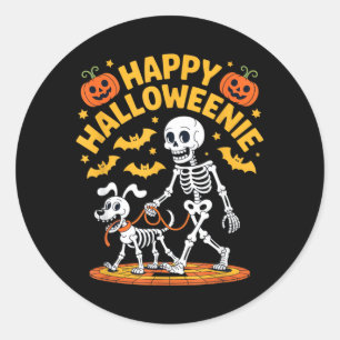 Sticker Rond Promenade de squelette Halloweenie amateur de chie