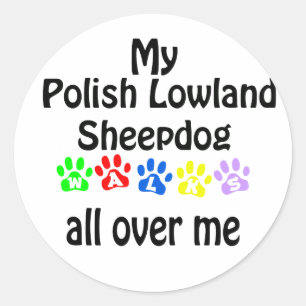 Sticker Rond Promenades de chiens de berger polonais Lowland