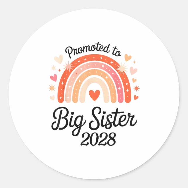 Sticker Rond Promoted To Big Sister 2028 New Baby Pregnancy Ann (Devant)