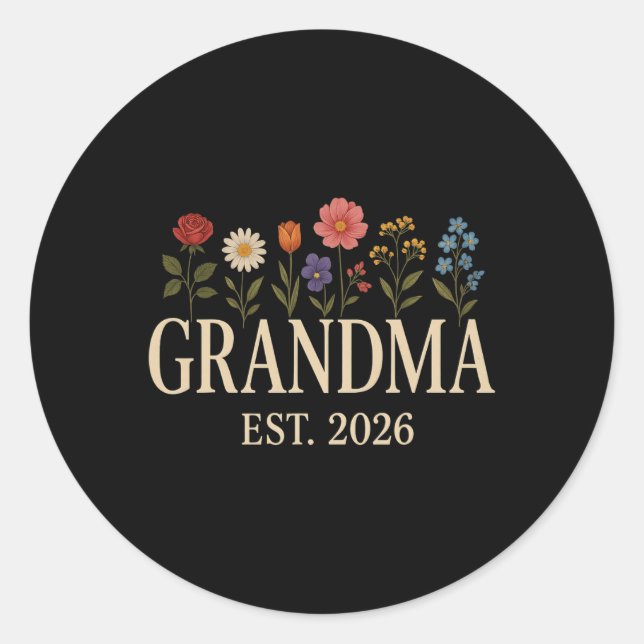 Sticker Rond Promoted To Grandma 2026 Pregnancy Flower New Gran (Devant)