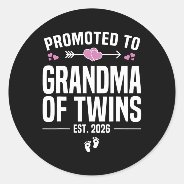 Sticker Rond Promoted To Grandma Of Twins 2026 New Grandma Moth (Devant)