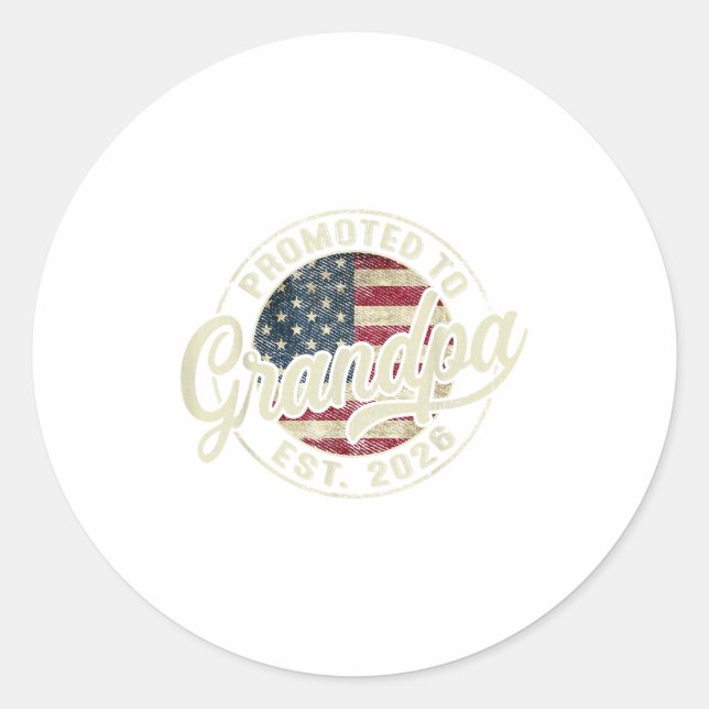 Sticker Rond Promoted To Grandpa 2026 Expecting Baby Usa Flag G (Devant)