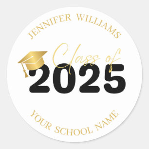 Sticker Rond promotion 2025 noire stylée graduation dorée