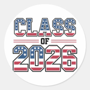 Sticker Rond Promotion 2026 Drapeau USA Diplômé
