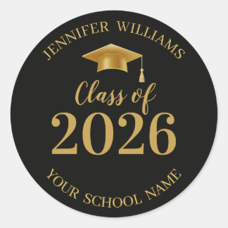 Sticker Rond promotion 2026 noir et or stylé diplômé