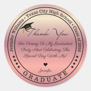 Sticker Rond promotion 2026, remerciement de fin d'études rose 