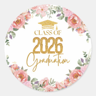 Sticker Rond Promotion 2026, Thème Floral Or Rose