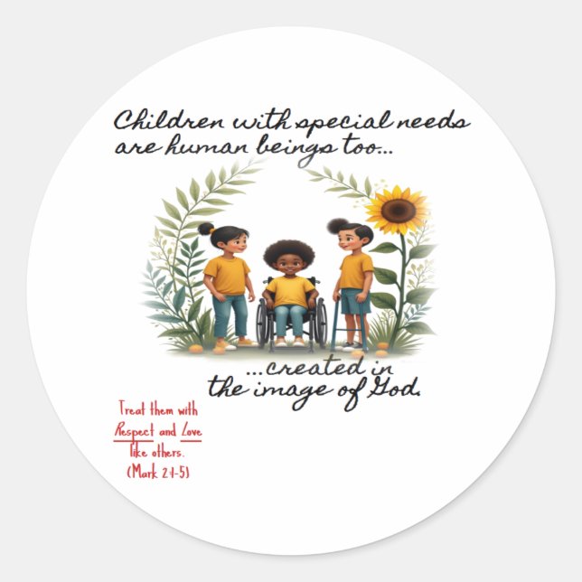Sticker Rond Promotion des enfants ayant des besoins spéciaux S (Devant)