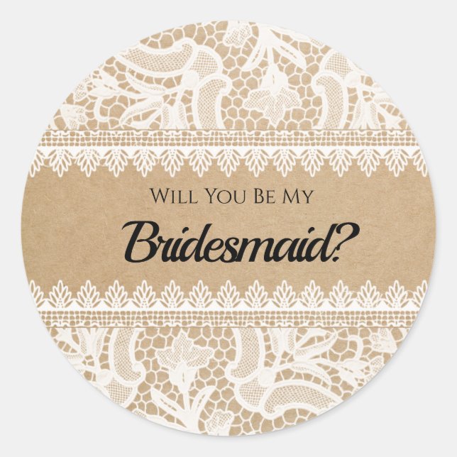 Sticker Rond Proposition Bridesmaid Dentelle Russe Personnalisé (Devant)