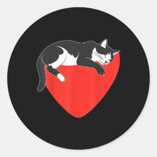 Sticker Rond Propriétaire Amoureux des chats de Tuxedo Noir Val