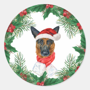 Sticker Rond Propriétaire de Berger Allemand Rouge Noël Christm