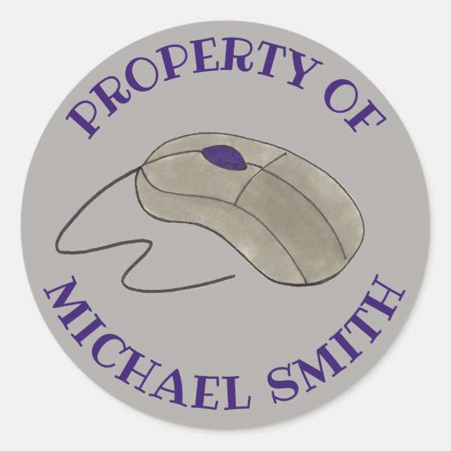 Sticker Rond Propriété De Grey Computer Mouse Personnalisée (Devant)