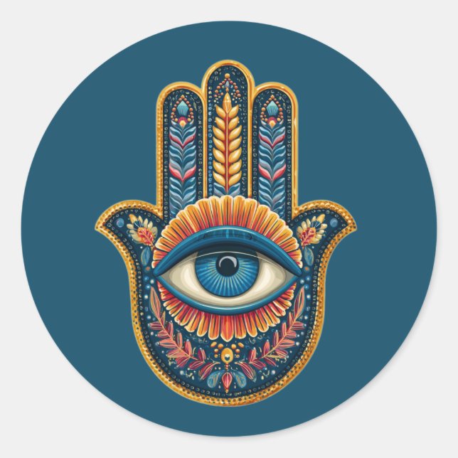 Sticker Rond Protection manuelle Hamsa colorée (Devant)