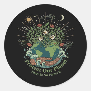 Sticker Rond "Protégeons notre planète" Floral Vintage Artistiq