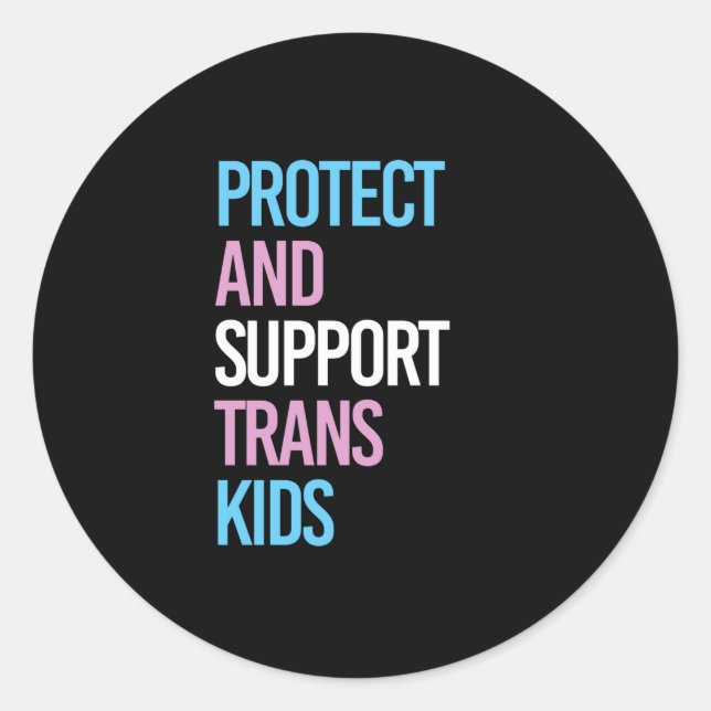Sticker Rond Protéger et soutenir les enfants trans (Devant)