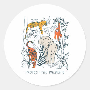 Sticker Rond Protéger La Faune Carte Botanique Chemise Endange