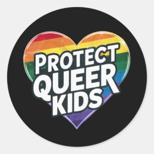Sticker Rond Protéger les enfants queer Rainbow Heart LGBT Prid