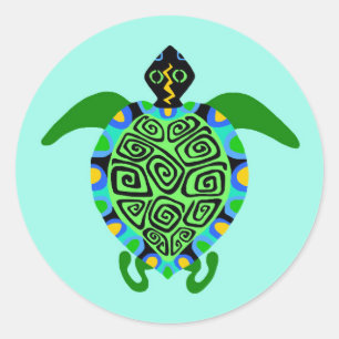 Sticker Rond Protéger nos océans - TORTUE de mer verte - Faune 