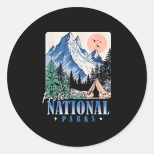 Sticker Rond Protéger nos parcs nationaux design rétro vintage