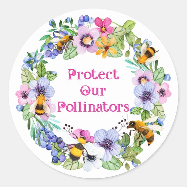 Sticker Rond Protéger nos pollinisateurs Fleurs d'abeilles (Devant)