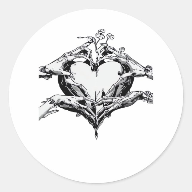 Sticker Rond Protéger Un Coeur - Skeleton Coeur Main (Devant)