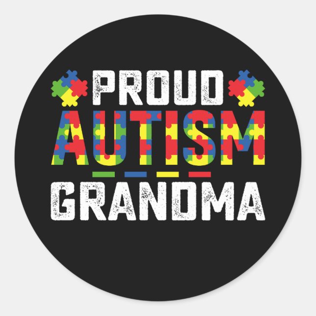 Sticker Rond Proud Autism Grandma Awareness Autistic Family (Devant)