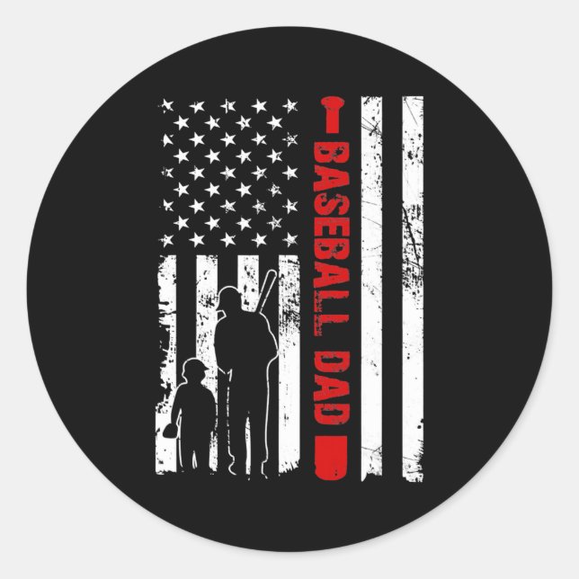 Sticker Rond Proud Baseball Dad American Flag Sports Fathers (Devant)