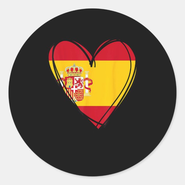 Sticker Rond Proud Spanish Boy Girl Aunt Dad Mom Spain Flag Hea (Devant)