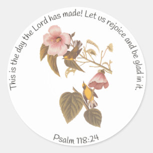 Sticker Rond Psaume 118:24 et Blue Winged Yellow Warbler Bird